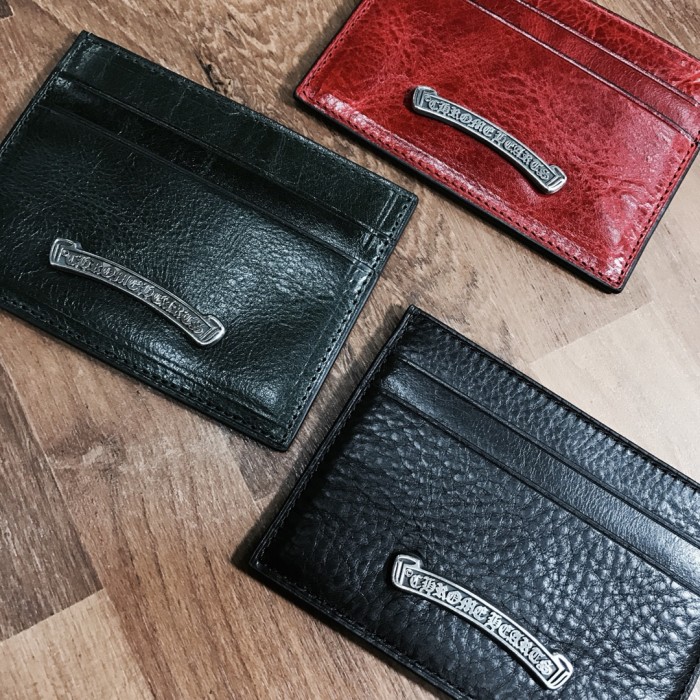 Cow Leather Curved Metal Bar Logo Slim Double Slot Credit Card Wallet 3 colors 29222385