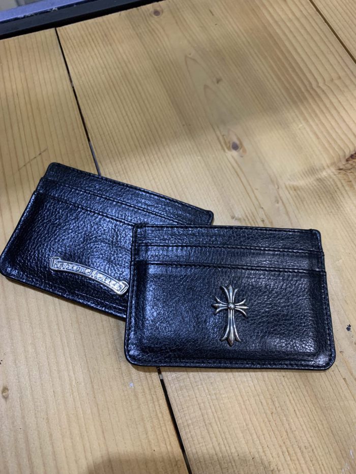 Cow Leather Cross & Dagger Metal Logo Slim Card Holder 29222353