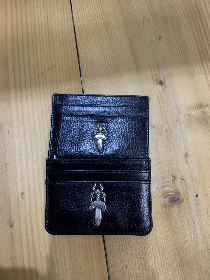 Cow Leather Cross & Dagger Metal Logo Slim Card Holder 29222353