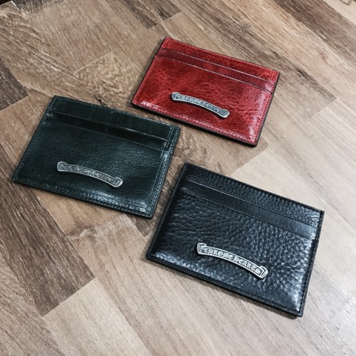 Cow Leather Curved Metal Bar Logo Slim Double Slot Credit Card Wallet 3 colors 29222385
