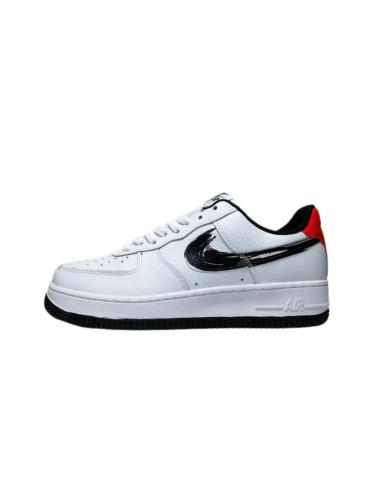 Air Force 1 Low White Black Brush Stroke Swoosh Red Heel Retro Leather Sneakers 29225539