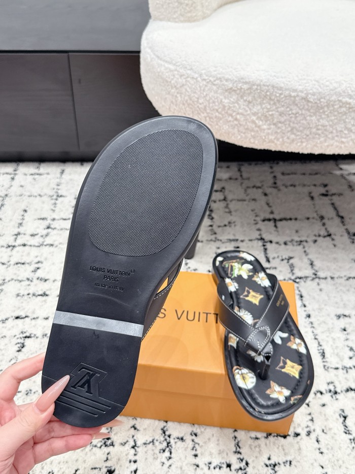 [plus-size shoes]1:1 quality version Floral Print Black Leather Flip Flops Flat Thong Sandals 6 colors 29247615