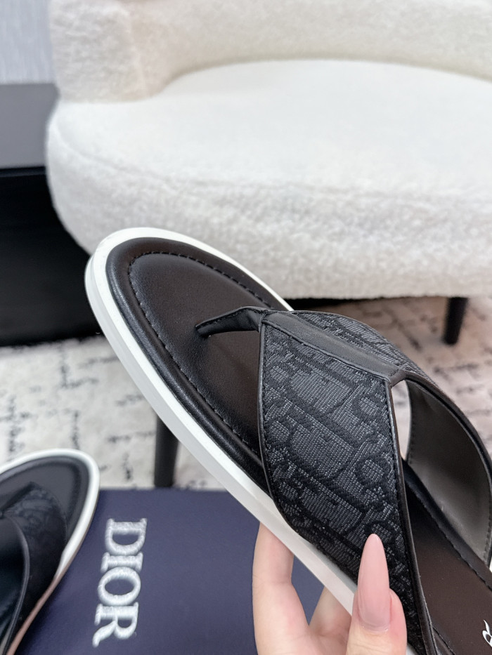 [Plus-size shoes]1:1 quality version Jacquard Print Cross Strap Leather Contrast Sole Men Flip Flops Slippers 3 colors 29285506