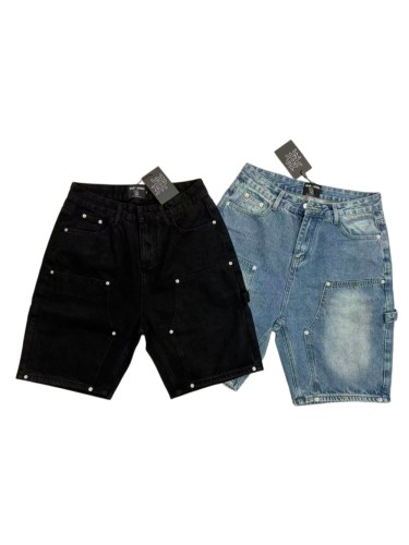 Double Front Pocket Rivet Stitch Panel Washed Men Carpenter Five Inch Denim Shorts 2 colors 29285744