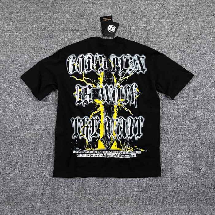 Neck Rhinestone Thorn Crown Jesus Lightning Graphic Double Sided Print T-Shirt 2 colors 29287070