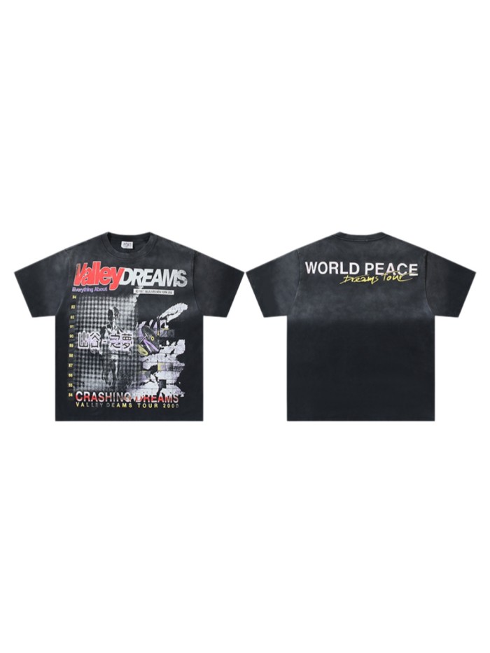 Dreams 2000 Tour Chinese Characters Crashing Dreams World Peace Double Sided Print Oversized Washed Tee 29288358