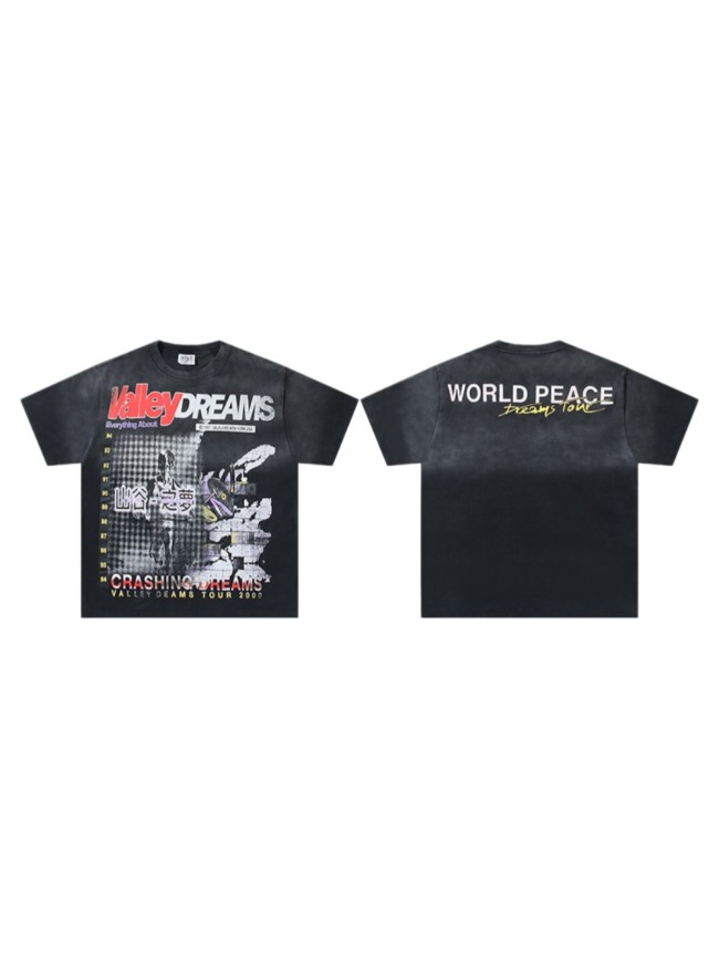 Dreams 2000 Tour Chinese Characters Crashing Dreams World Peace Double Sided Print Oversized Washed Tee 29288358