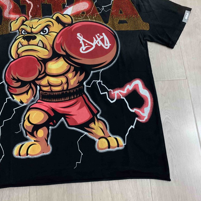 Gradient Rhinestone Letter Boxer Bulldog Lightning Background Front Only Print Oversized Tee 29288421