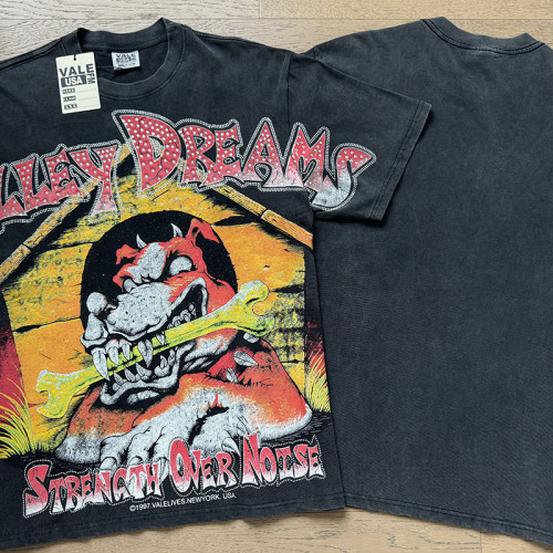 Valley Dreams Dog With Bone Strength Over Noise Text Single Side Print Oversized Washed Tee 29288353