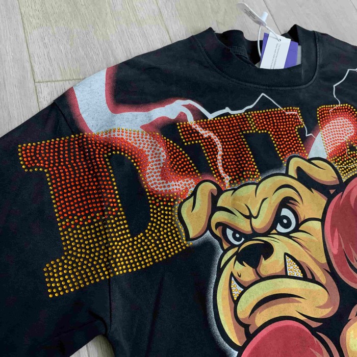 Gradient Rhinestone Letter Boxer Bulldog Lightning Background Front Only Print Oversized Tee 29288421
