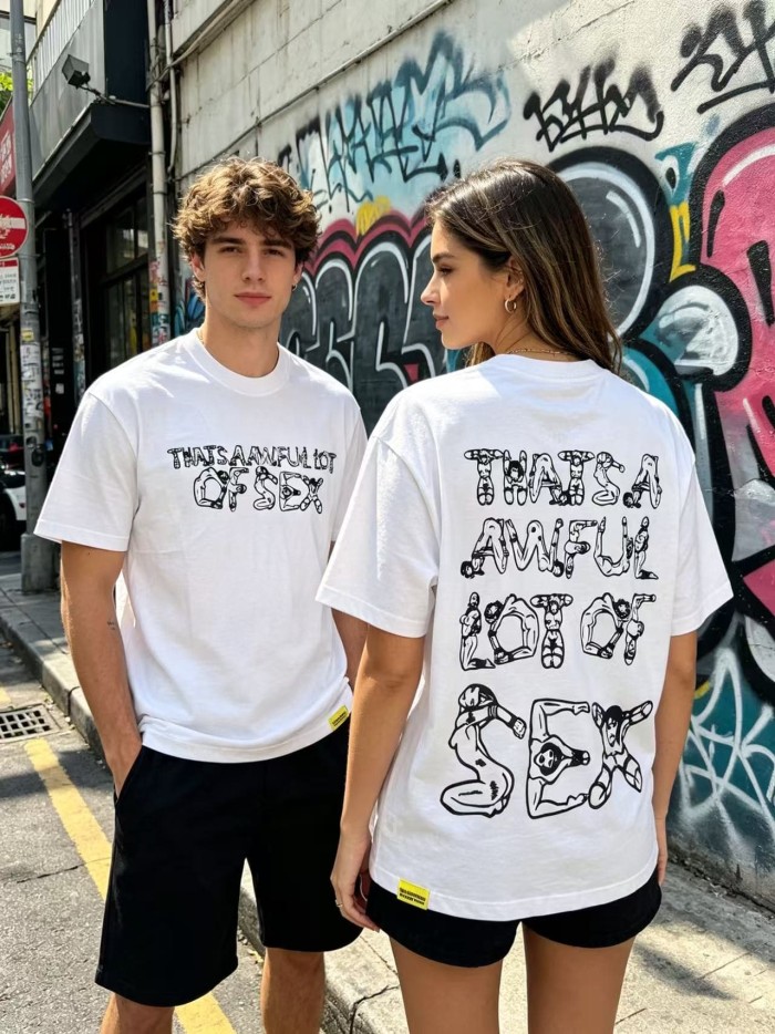 Unique Aesthetic Figure Constructed Letter Front Back Printed Tee 2 colors 29290006