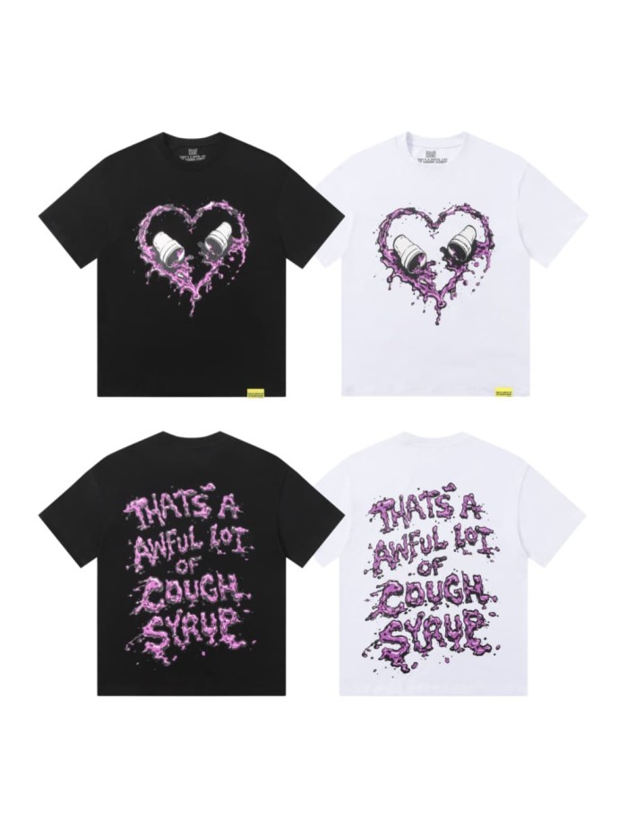 Purple Dripping Liquid Heart Two Syrup Cups Front Back Double Sided Print Tee 2 colors 29290036