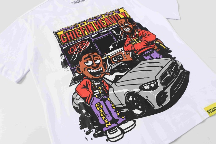 Streetwear Retro Comic Car Figure Illustration Dual Side Outline Bold Typography Tee 2 colors 29302243
