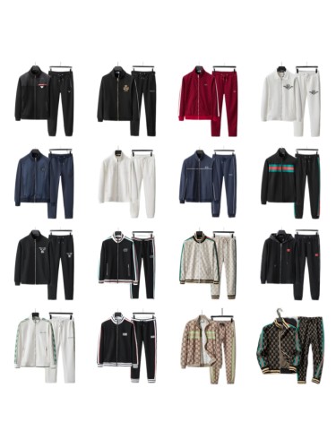 Luxury Brand European Classic Long Sleeve Zip-Up Sweatshirt & Sweatpants Set 30 colors 2437014