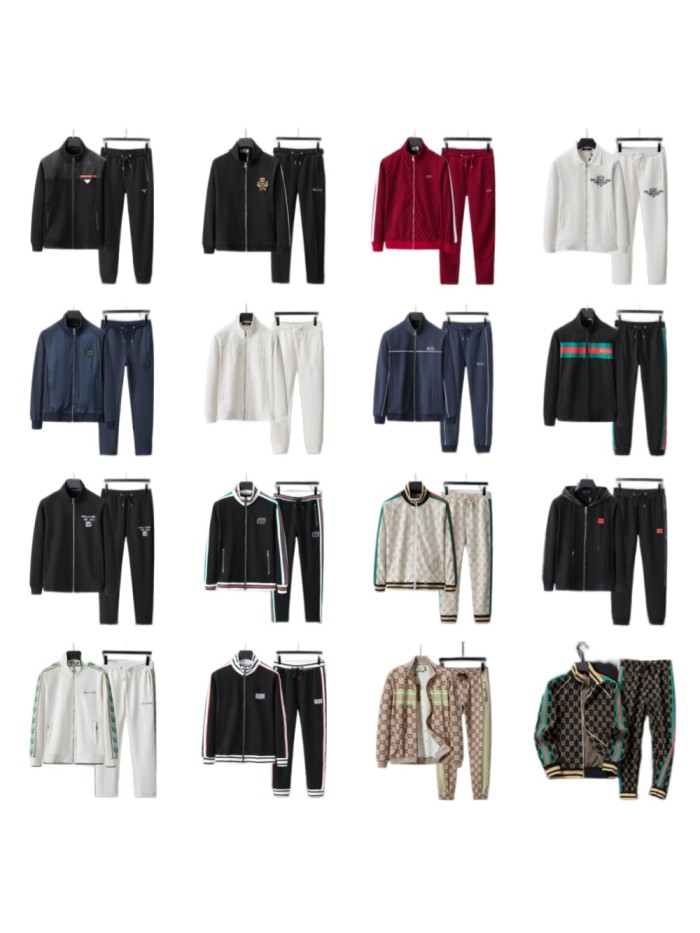 Luxury Brand European Classic Long Sleeve Zip-Up Sweatshirt & Sweatpants Set 30 colors 2437014