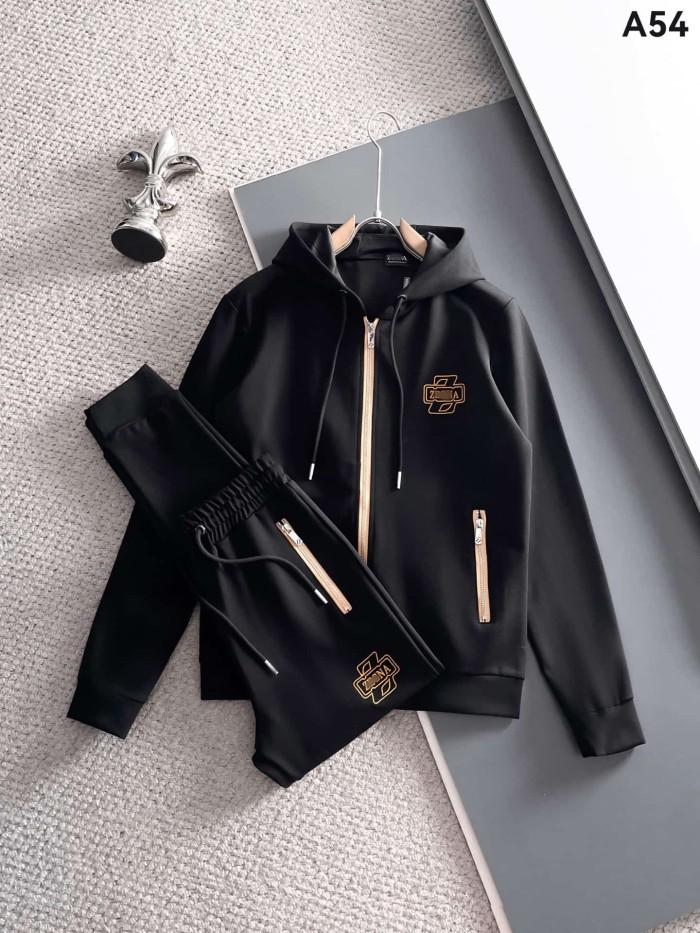 Luxury Brand European Minimalist Logo Long Sleeve Zip-Up Sweatshirt & Sweatpants Set 30 colors 2437013