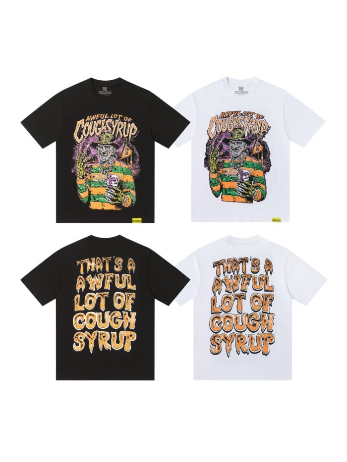Horror Halloween Street Freddy Skeleton Character Graphic Front Melt Drip Outline Letter Vertical Stacked Bubble Tee 2 colors 29302192