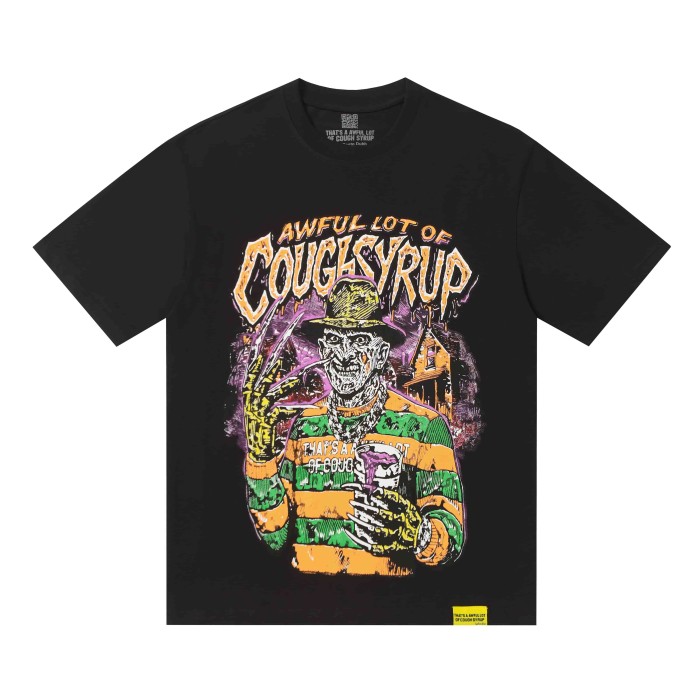 Horror Halloween Street Freddy Skeleton Character Graphic Front Melt Drip Outline Letter Vertical Stacked Bubble Tee 2 colors 29302192