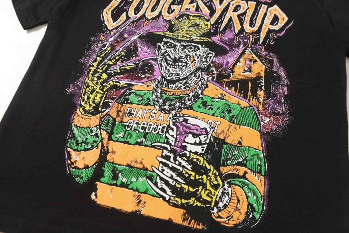 Horror Halloween Street Freddy Skeleton Character Graphic Front Melt Drip Outline Letter Vertical Stacked Bubble Tee 2 colors 29302192