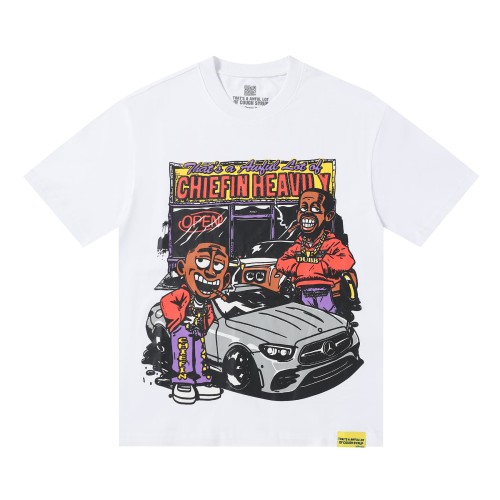 Streetwear Retro Comic Car Figure Illustration Dual Side Outline Bold Typography Tee 2 colors 29302243
