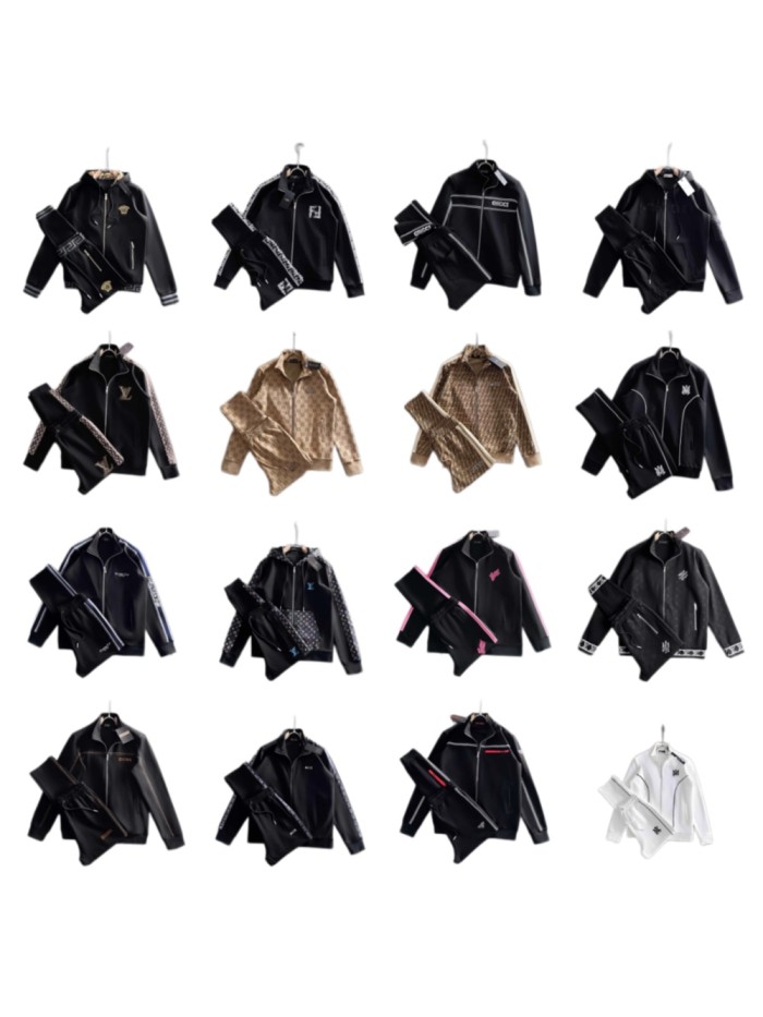 Luxury Brand European Minimalist Logo Long Sleeve Zip-Up Sweatshirt & Sweatpants Set 30 colors 2437013
