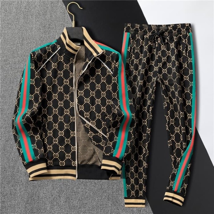Luxury Brand European Classic Long Sleeve Zip-Up Sweatshirt & Sweatpants Set 30 colors 2437014