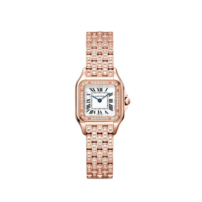 Panthère Series Fully Paved Round Diamonds Steel Bracelet Quartz Watch【Dial size: 24x28 mm】2colors 29303920