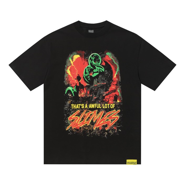 Halo Snake Graffiti Front Two Layer Typography Bright Yellow Bold Block Letter Slimes Script Print Tee 29303916