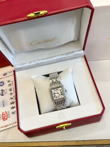 Panthère Series Fully Paved Round Diamonds Steel Bracelet Quartz Watch【Dial size: 24x28 mm】2colors 29303920