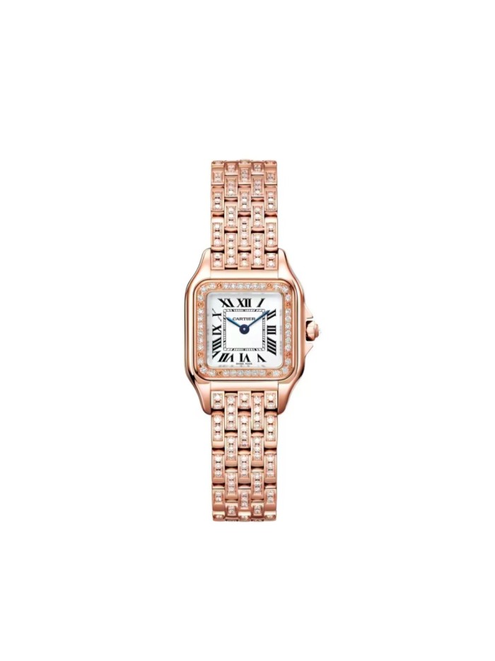 Panthère Series Fully Paved Round Diamonds Steel Bracelet Quartz Watch【Dial size: 24x28 mm】2colors 29303920