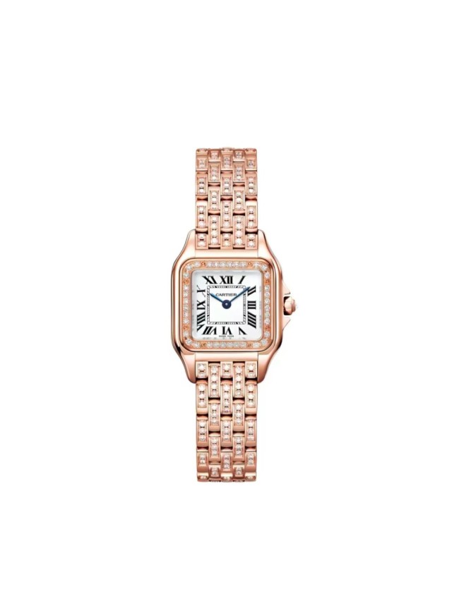 Panthère Series Fully Paved Round Diamonds Steel Bracelet Quartz Watch【Dial size: 24x28 mm】2colors 29303920