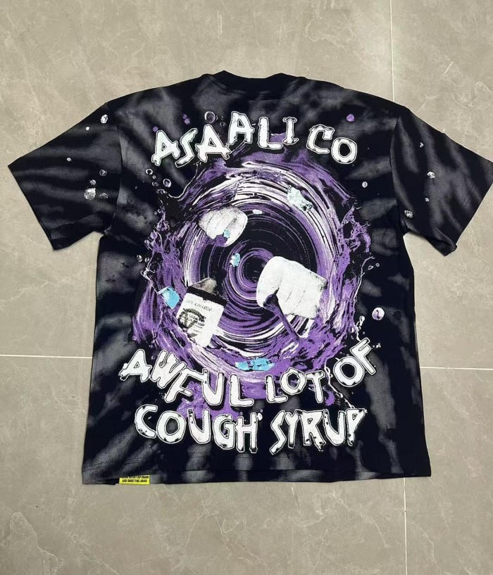 Trippy Purple Liquid Splash Vortex Graphic Two Sided Print Black Spiral Tie Dye Unisex Tee 29303783