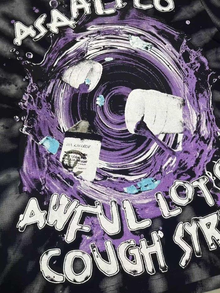 Trippy Purple Liquid Splash Vortex Graphic Two Sided Print Black Spiral Tie Dye Unisex Tee 29303783