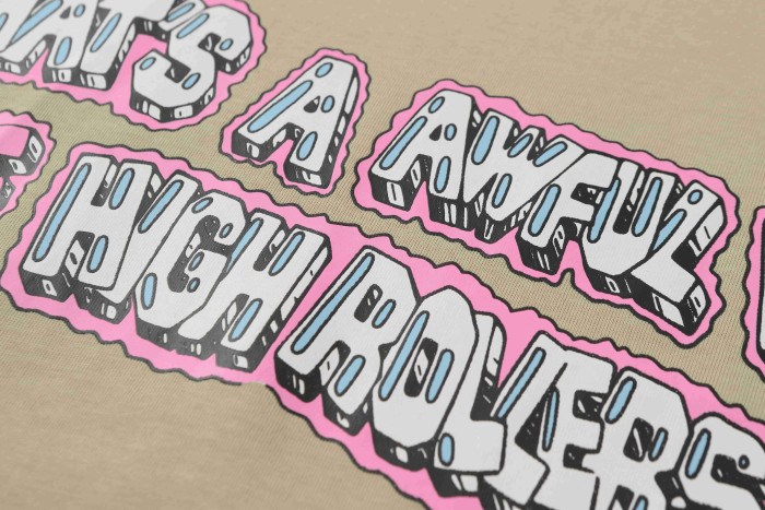 Bubble 3D Outline Letter High Rollers Poker Chip Utility Pole Cartoon Graphic Double Side Tee 29303799