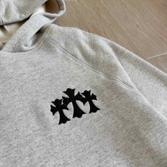 1:1 quality version Triple Cross Patch Embroidery Grey Flocking Hoodie 29306317