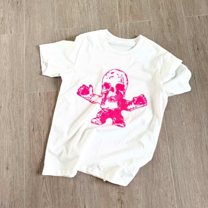1:1 quality version Fluorescent Pink Skull Print Tee 2 colors 29306212