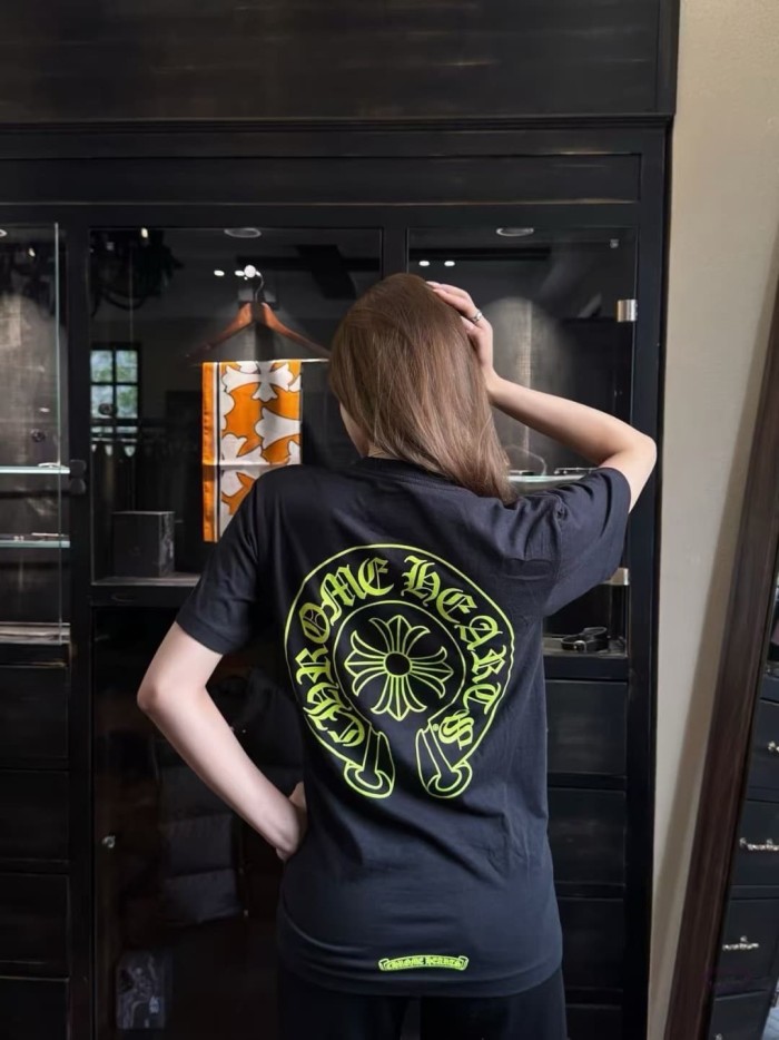 1:1 quality version Back Fluorescent Yellow-Green Horseshoe Cross Print Tee 2 colors 29306217