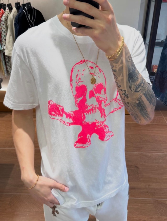 1:1 quality version Fluorescent Pink Skull Print Tee 2 colors 29306212