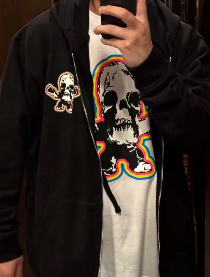 1:1 quality version Rainbow Outline Skull Print Tee 2 colors 29306208