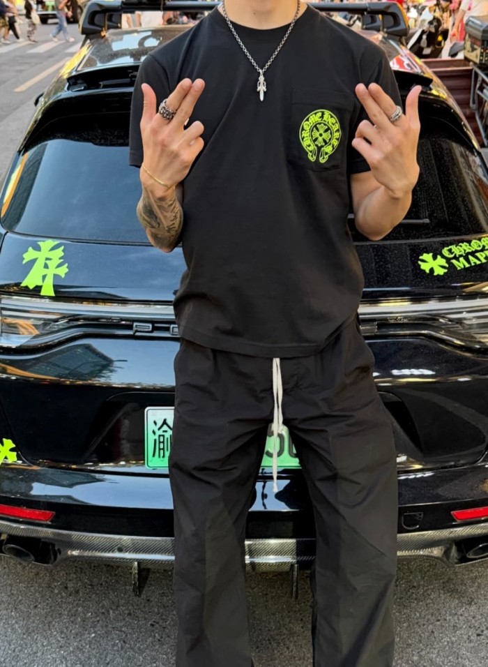 1:1 quality version Back Fluorescent Yellow-Green Horseshoe Cross Print Tee 2 colors 29306217