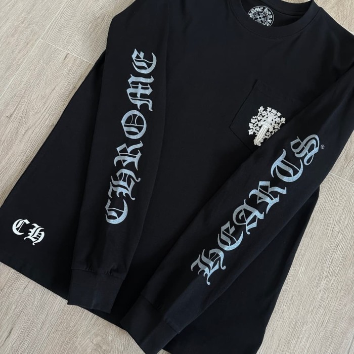1:1 quality version Sword Vine Sanskrit Silver Foil Glitter Long Sleeve T-Shirt 2 colors 29306219