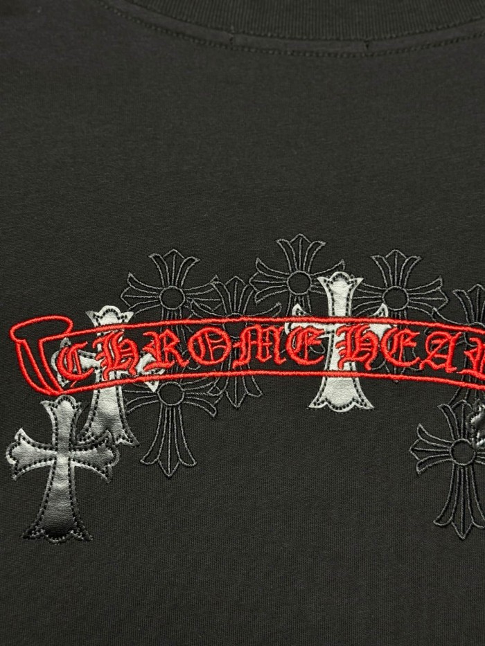 1:1 quality version  Front Small Red Scroll Letter Back Cross Pattern Gothic Script Embroidery T-shirt 2 colors 29306863