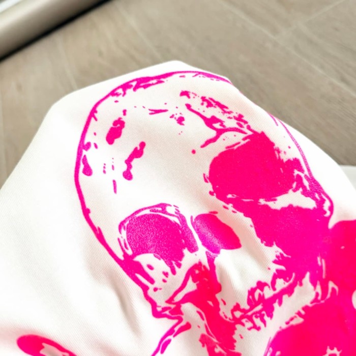 1:1 quality version Fluorescent Pink Skull Print Tee 2 colors 29306212