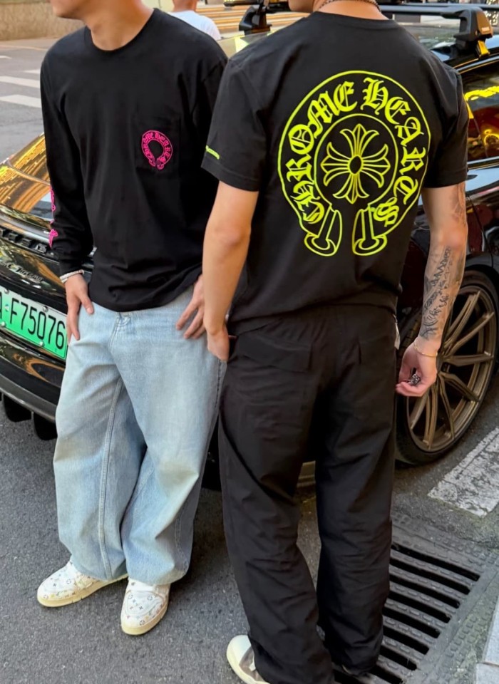 1:1 quality version Back Fluorescent Yellow-Green Horseshoe Cross Print Tee 2 colors 29306217