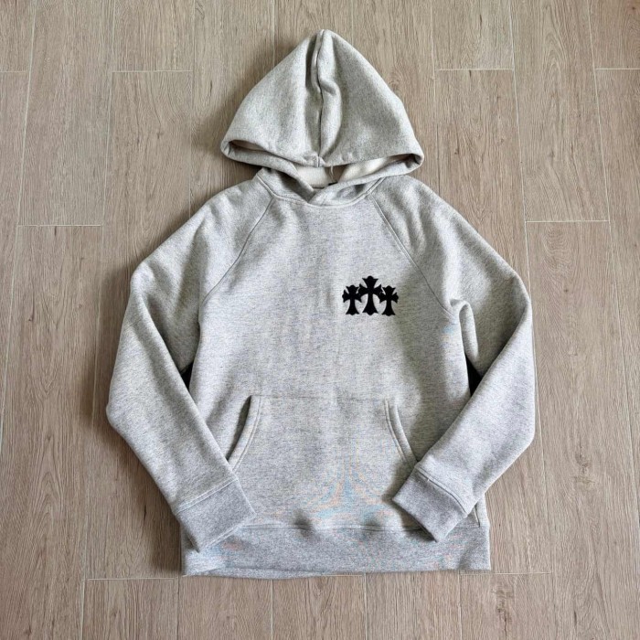 1:1 quality version Triple Cross Patch Embroidery Grey Flocking Hoodie 29306317