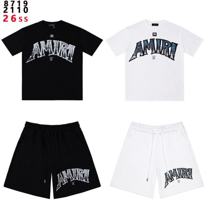 Gradient Crack Texture Big Arch Letter Print T-shirt & Sweat Shorts Set 2 colors 29307015