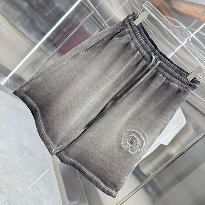 Circle Frayed Edge Patch Embroidery Gradient Washed Drawstring Sweat Shorts 3 colors 29306876