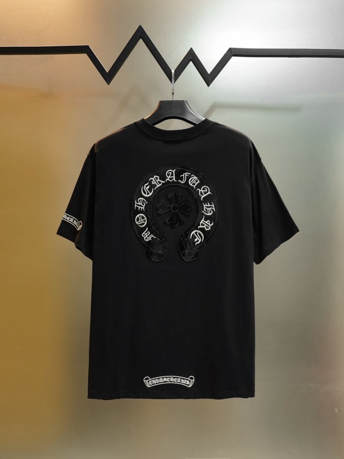 1:1 quality version Gothic Letter Print Back Full Circular Horseshoe Cross Embroidery Print T-shirt 2 colors 29306923