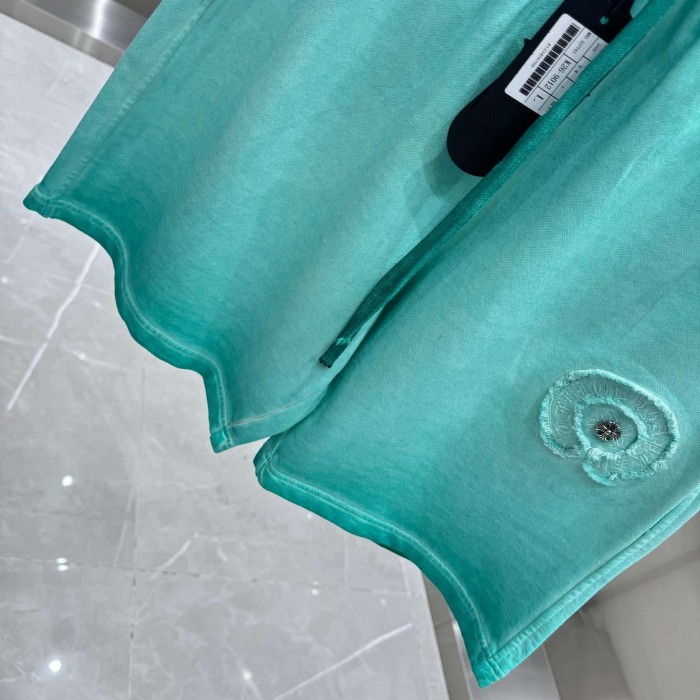 Circle Frayed Edge Patch Embroidery Gradient Washed Drawstring Sweat Shorts 3 colors 29306876
