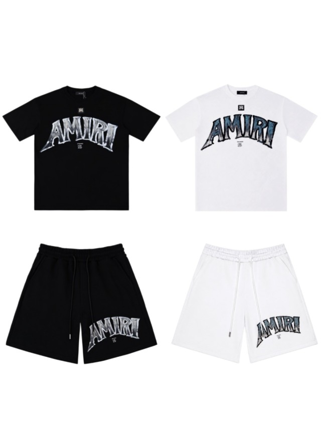 Gradient Crack Texture Big Arch Letter Print T-shirt & Sweat Shorts Set 2 colors 29307015